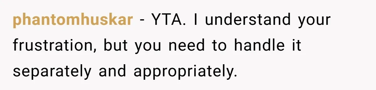 phantomhuskar - YTA. I understand your frustration, but you need to handle it separately and appropriately.