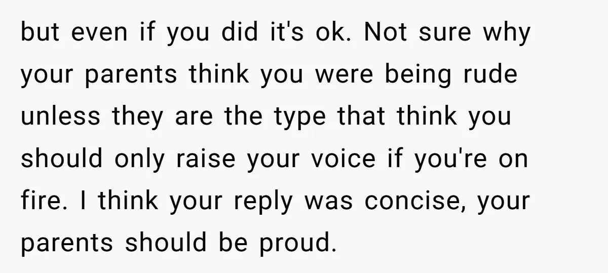 but even if you did it's ok. Not sure why your parents think you were being rude unless they are the type that think you should only raise your voice...