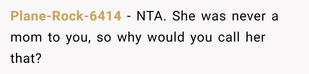 Plane-Rock-6414 − NTA. She was never a mom to you, so why would you call her that?