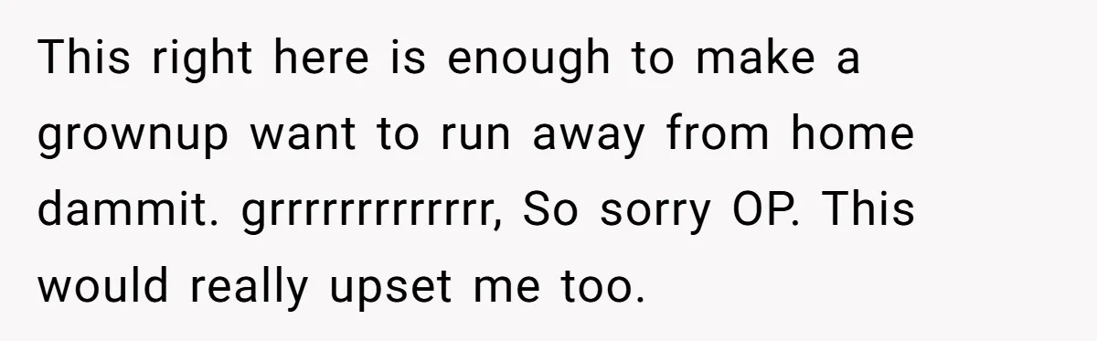 This right here is enough to make a grownup want to run away from home dammit. grrrrrrrrrrrrr, So sorry OP. This would really upset me too.