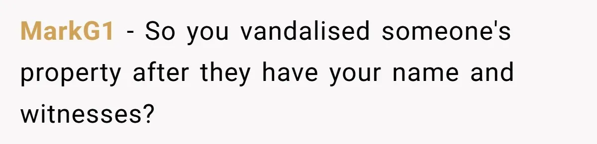 MarkG1 − So you vandalised someone's property after they have your name and witnesses?