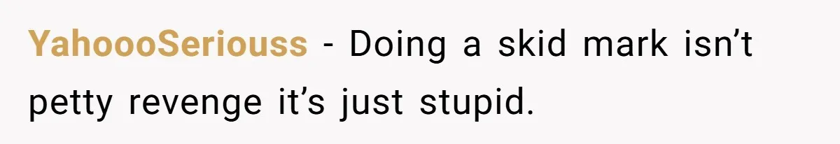 YahoooSeriouss − Doing a skid mark isn’t petty revenge it’s just stupid.