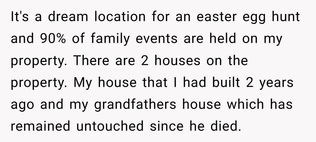It's a dream location for an easter egg hunt and 90% of family events are held on my property. There are 2 houses on the property. My house that I...