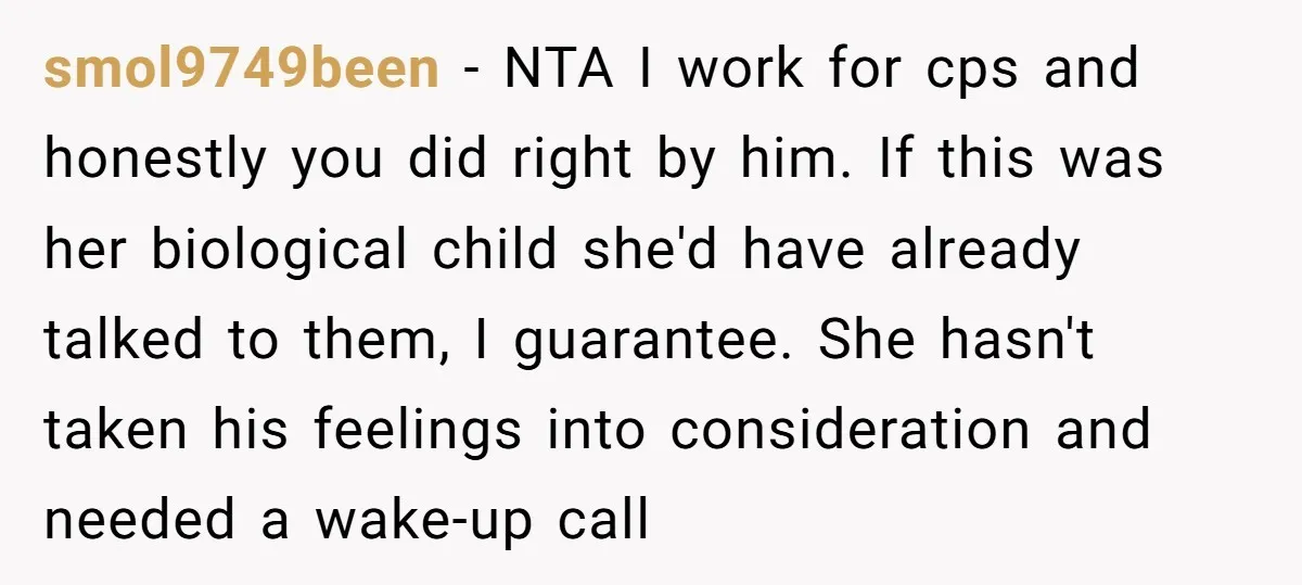 smol9749been − NTA I work for cps and honestly you did right by him. If this was her biological child she'd have already talked to them, I guarantee. She hasn't...