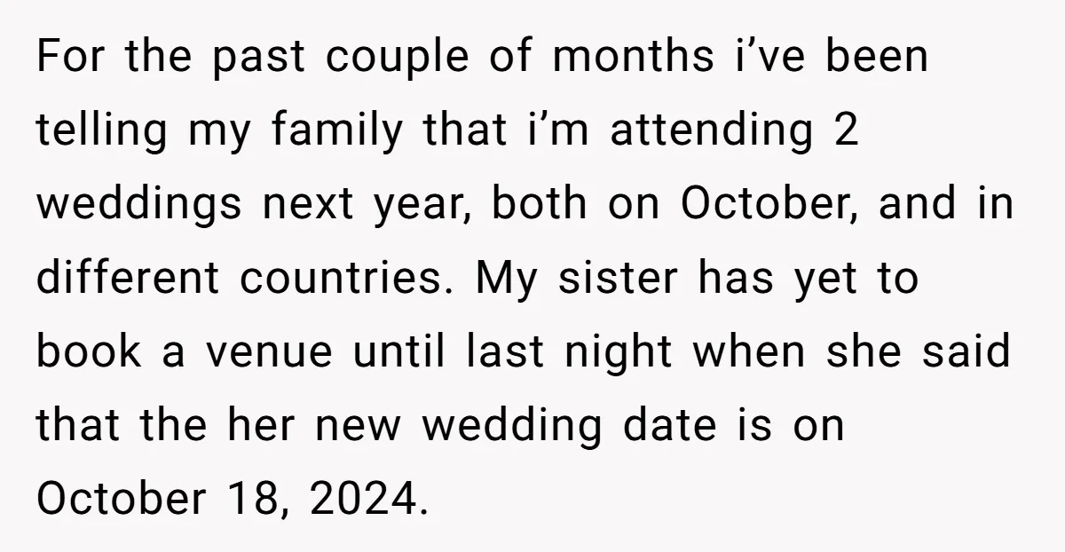 For the past couple of months i’ve been telling my family that i’m attending 2 weddings next year, both on October, and in different countries. My sister has yet to...