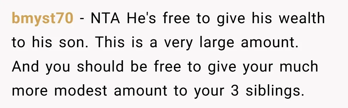 bmyst70 − NTA He's free to give his wealth to his son. This is a very large amount. And you should be free to give your much more modest amount...