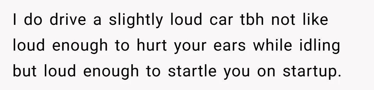 I do drive a slightly loud car tbh not like loud enough to hurt your ears while idling but loud enough to startle you on startup.