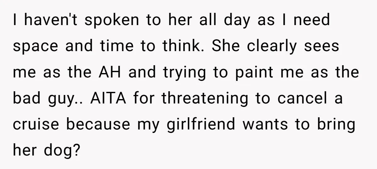 I haven't spoken to her all day as I need space and time to think. She clearly sees me as the AH and trying to paint me as the bad...