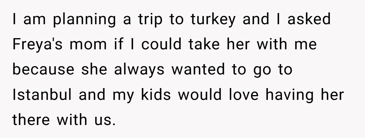 I am planning a trip to turkey and I asked Freya's mom if I could take her with me because she always wanted to go to Istanbul and my kids...