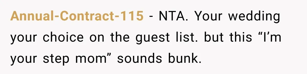 Annual-Contract-115 − NTA. Your wedding your choice on the guest list. but this “I’m your step mom” sounds bunk.