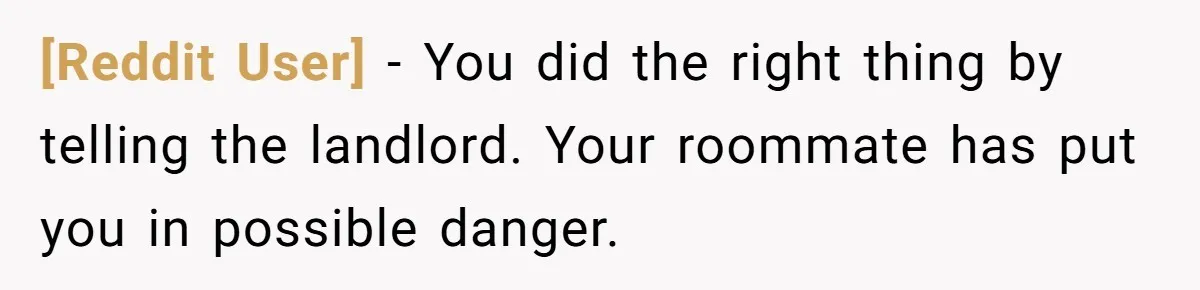 [Reddit User] − You did the right thing by telling the landlord. Your roommate has put you in possible danger.