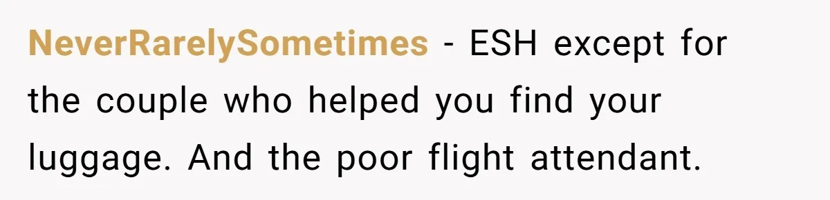 NeverRarelySometimes − ESH except for the couple who helped you find your luggage. And the poor flight attendant.