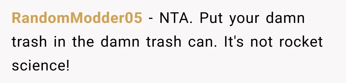RandomModder05 − NTA. Put your damn trash in the damn trash can. It's not rocket science!
