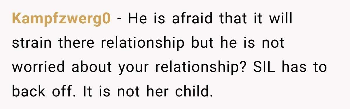 Kampfzwerg0 − He is afraid that it will strain there relationship but he is not worried about your relationship? SIL has to back off. It is not her child.