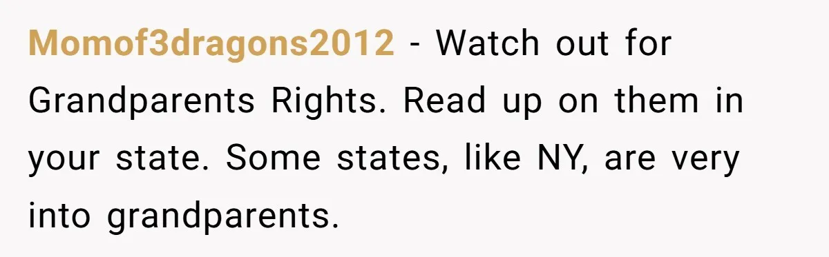 Momof3dragons2012 − Watch out for Grandparents Rights. Read up on them in your state. Some states, like NY, are very into grandparents.