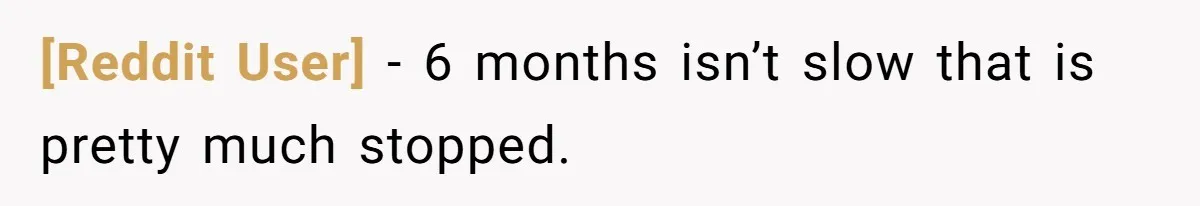 [Reddit User] − 6 months isn’t slow that is pretty much stopped.