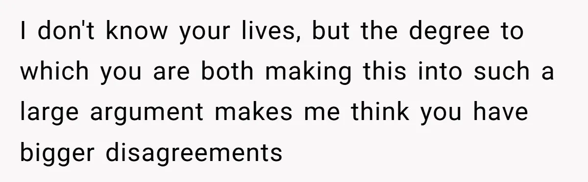 I don't know your lives, but the degree to which you are both making this into such a large argument makes me think you have bigger disagreements