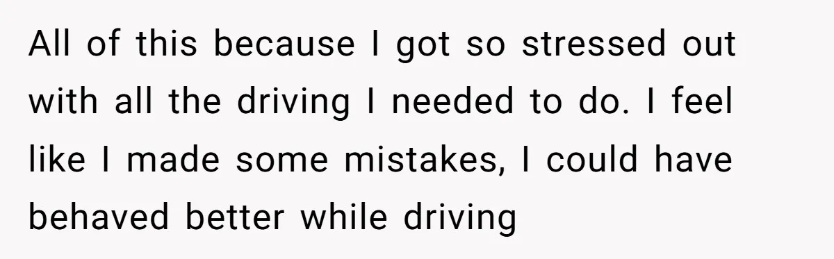 All of this because I got so stressed out with all the driving I needed to do. I feel like I made some mistakes, I could have behaved better while...