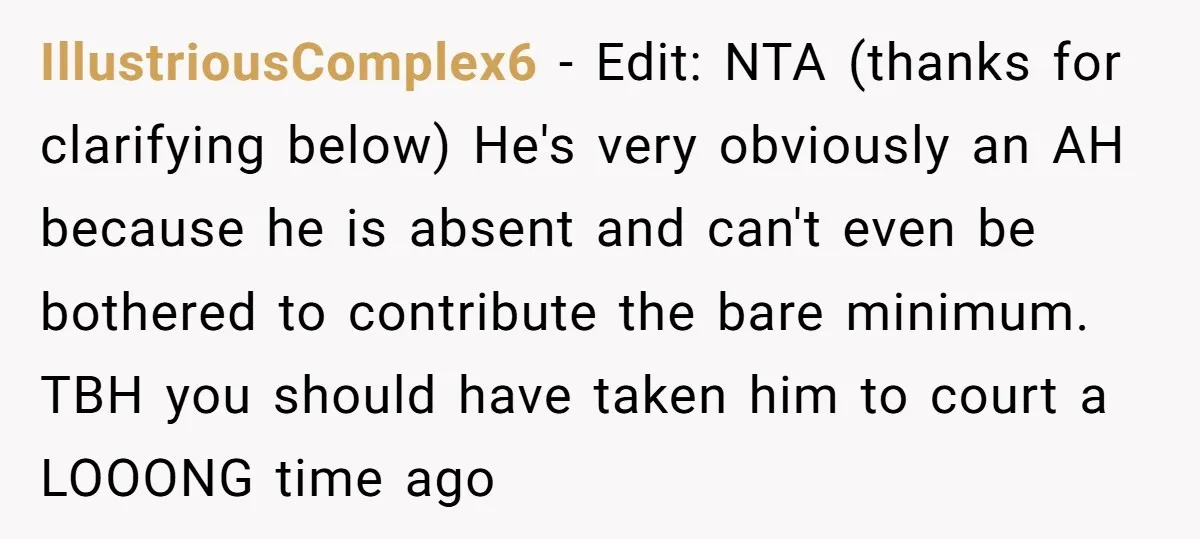 IllustriousComplex6 − Edit: NTA (thanks for clarifying below) He's very obviously an AH because he is absent and can't even be bothered to contribute the bare minimum. TBH you should...