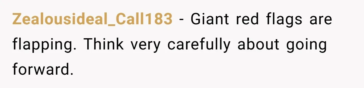 Zealousideal_Call183 − Giant red flags are flapping. Think very carefully about going forward.
