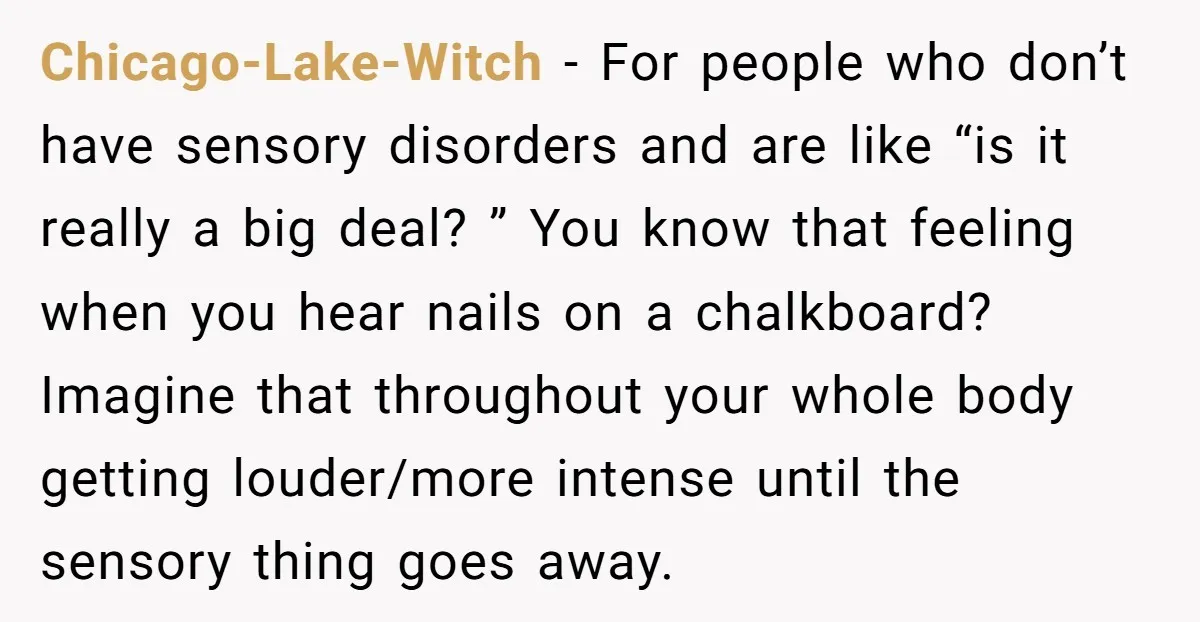Chicago-Lake-Witch − For people who don’t have sensory disorders and are like “is it really a big deal? ” You know that feeling when you hear nails on a chalkboard?...