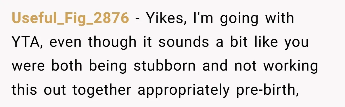 Useful_Fig_2876 − Yikes, I'm going with YTA, even though it sounds a bit like you were both being stubborn and not working this out together appropriately pre-birth,