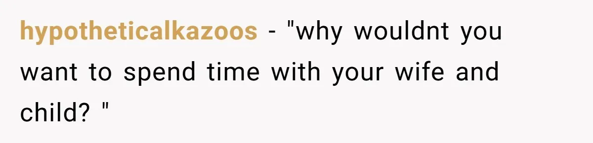 hypotheticalkazoos − "why wouldnt you want to spend time with your wife and child? "