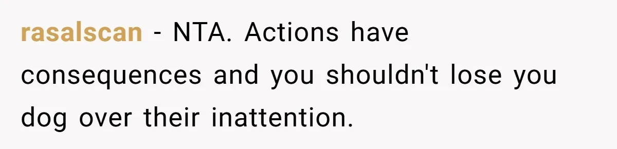 rasalscan − NTA. Actions have consequences and you shouldn't lose you dog over their inattention.
