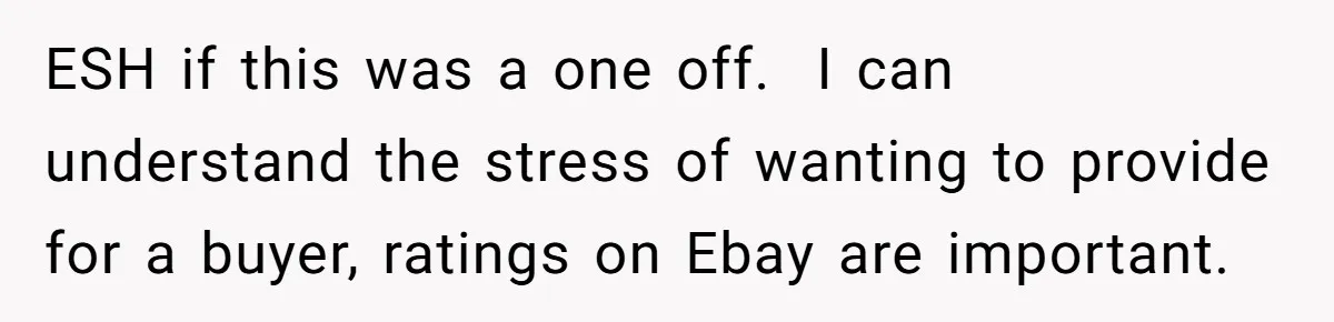 ESH if this was a one off.  I can understand the stress of wanting to provide for a buyer, ratings on Ebay are important.