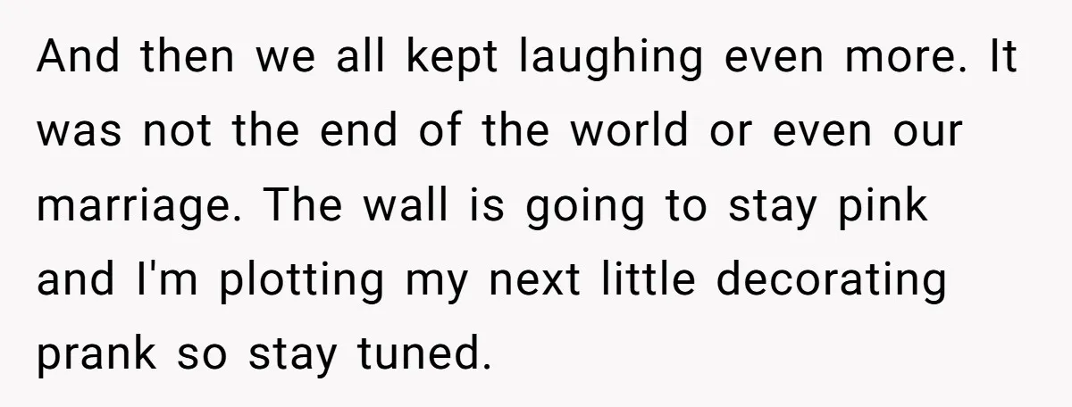 And then we all kept laughing even more. It was not the end of the world or even our marriage. The wall is going to stay pink and I'm plotting...