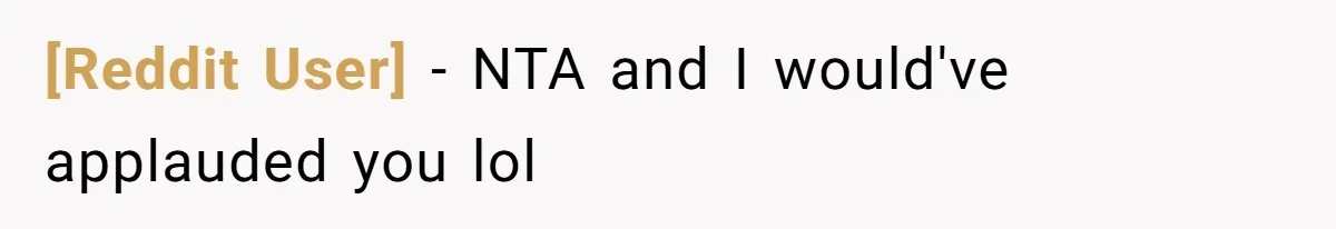 [Reddit User] - NTA and I would've applauded you lol
