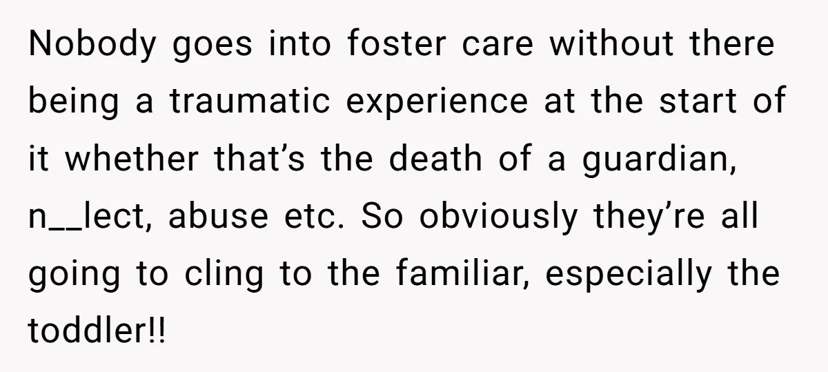 Nobody goes into foster care without there being a traumatic experience at the start of it whether that’s the death of a guardian, n__lect, abuse etc. So obviously they’re all...