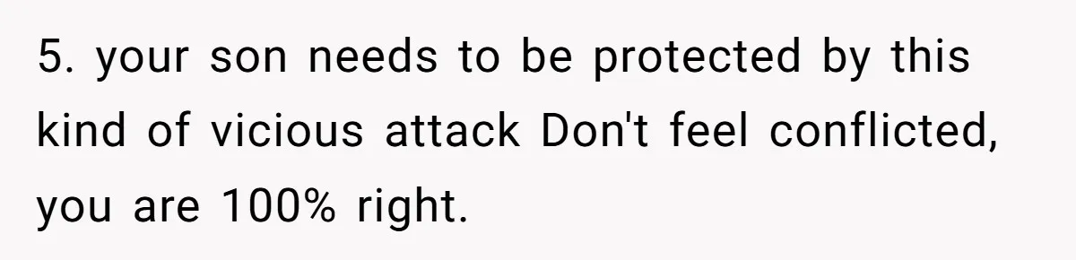 5. your son needs to be protected by this kind of vicious attack Don't feel conflicted, you are 100% right.