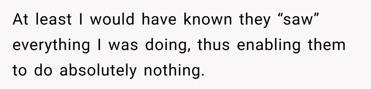 At least I would have known they “saw” everything I was doing, thus enabling them to do absolutely nothing.