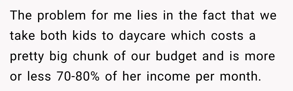 The problem for me lies in the fact that we take both kids to daycare which costs a pretty big chunk of our budget and is more or less 70-80%...