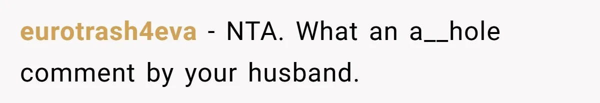 eurotrash4eva − NTA. What an a__hole comment by your husband.