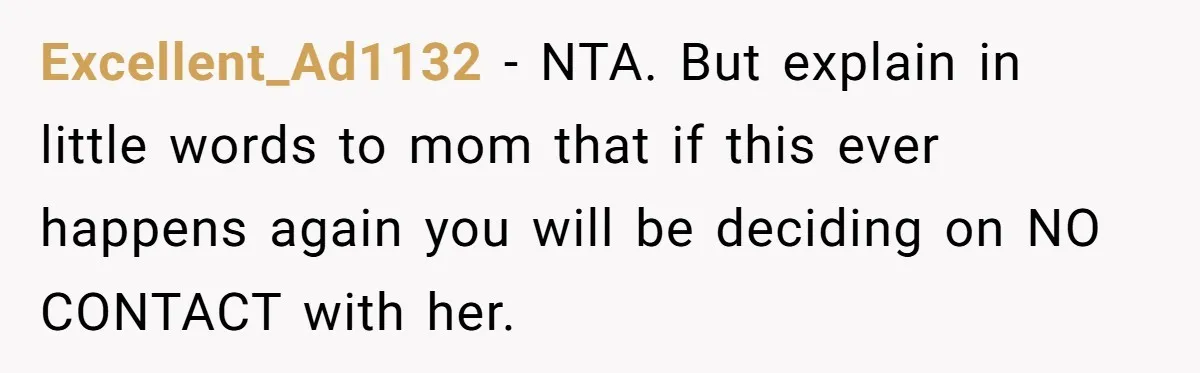 Excellent_Ad1132 − NTA. But explain in little words to mom that if this ever happens again you will be deciding on NO CONTACT with her.