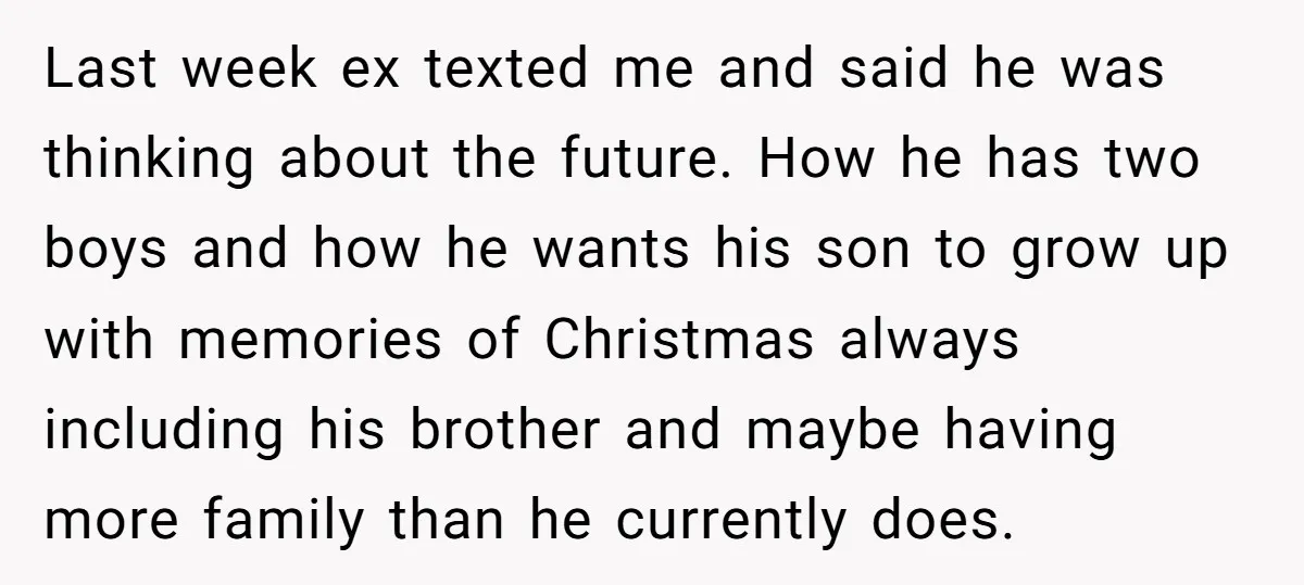 Last week ex texted me and said he was thinking about the future. How he has two boys and how he wants his son to grow up with memories of...
