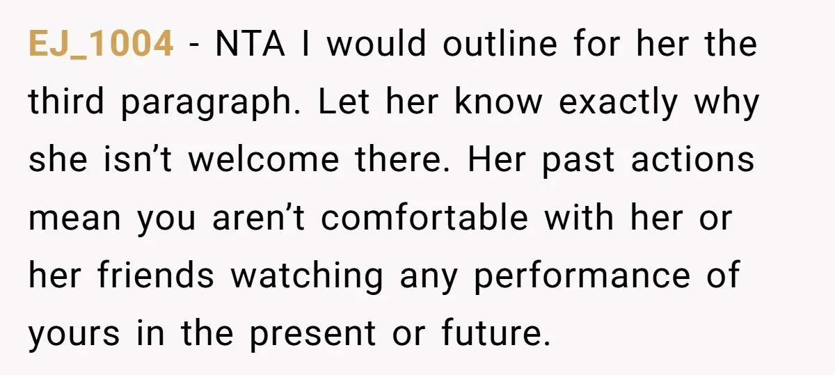 EJ_1004 − NTA I would outline for her the third paragraph. Let her know exactly why she isn’t welcome there. Her past actions mean you aren’t comfortable with her or...