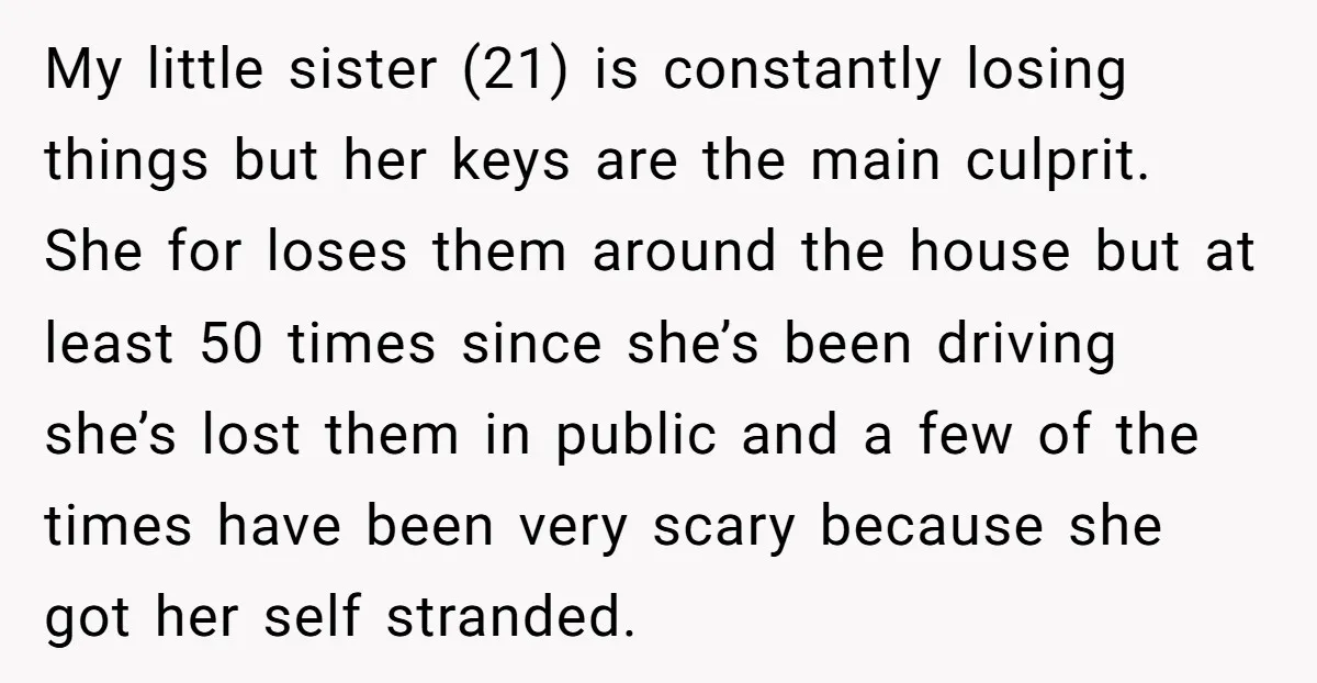 My little sister (21) is constantly losing things but her keys are the main culprit. She for loses them around the house but at least 50 times since she’s been...