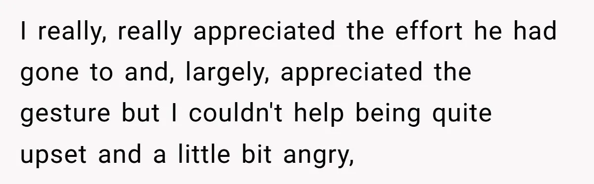 I really, really appreciated the effort he had gone to and, largely, appreciated the gesture but I couldn't help being quite upset and a little bit angry,