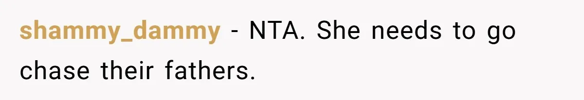 shammy_dammy − NTA. She needs to go chase their fathers.