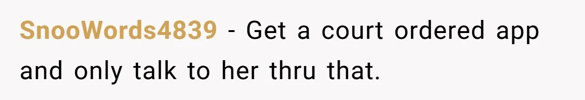 SnooWords4839 − Get a court ordered app and only talk to her thru that.