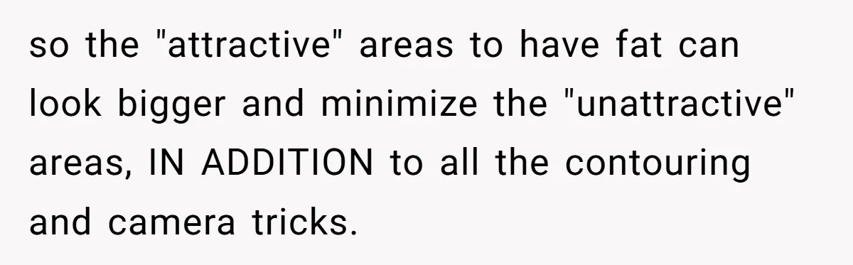 so the "attractive" areas to have fat can look bigger and minimize the "unattractive" areas, IN ADDITION to all the contouring and camera tricks.