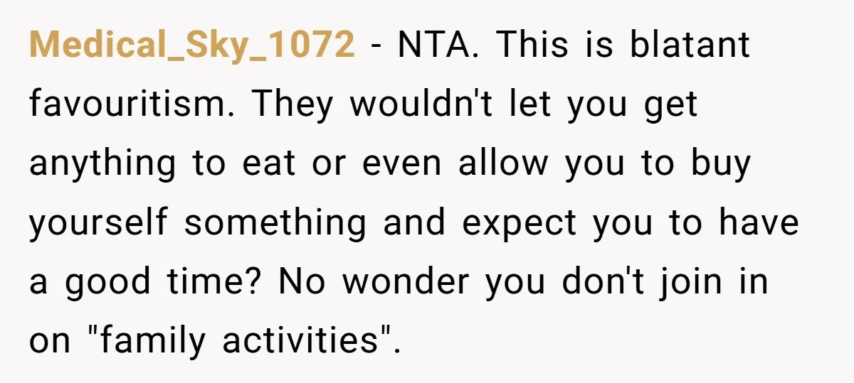 Medical_Sky_1072 − NTA. This is blatant favouritism. They wouldn't let you get anything to eat or even allow you to buy yourself something and expect you to have a good...