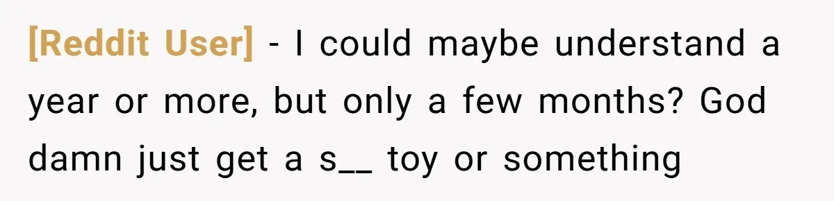 [Reddit User] − I could maybe understand a year or more, but only a few months? God damn just get a s__ toy or something
