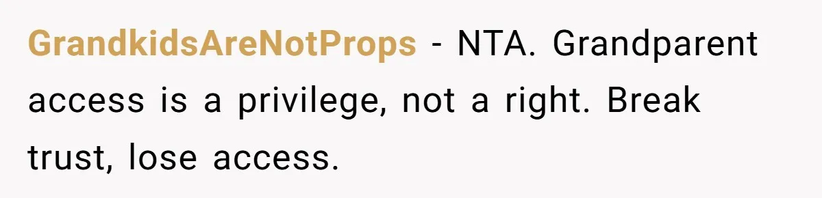 GrandkidsAreNotProps - NTA. Grandparent access is a privilege, not a right. Break trust, lose access.