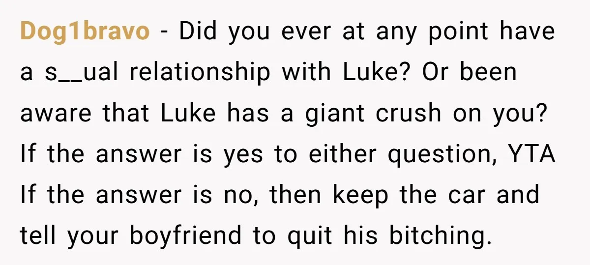 Dog1bravo − Did you ever at any point have a s__ual relationship with Luke? Or been aware that Luke has a giant crush on you? If the answer is yes...