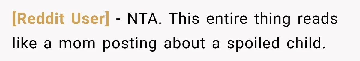 [Reddit User] − NTA. This entire thing reads like a mom posting about a spoiled child.