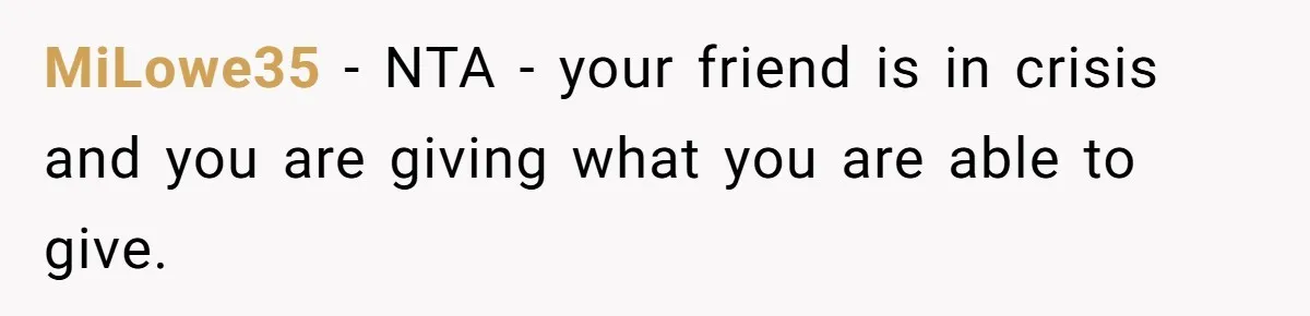 MiLowe35 − NTA - your friend is in crisis and you are giving what you are able to give.